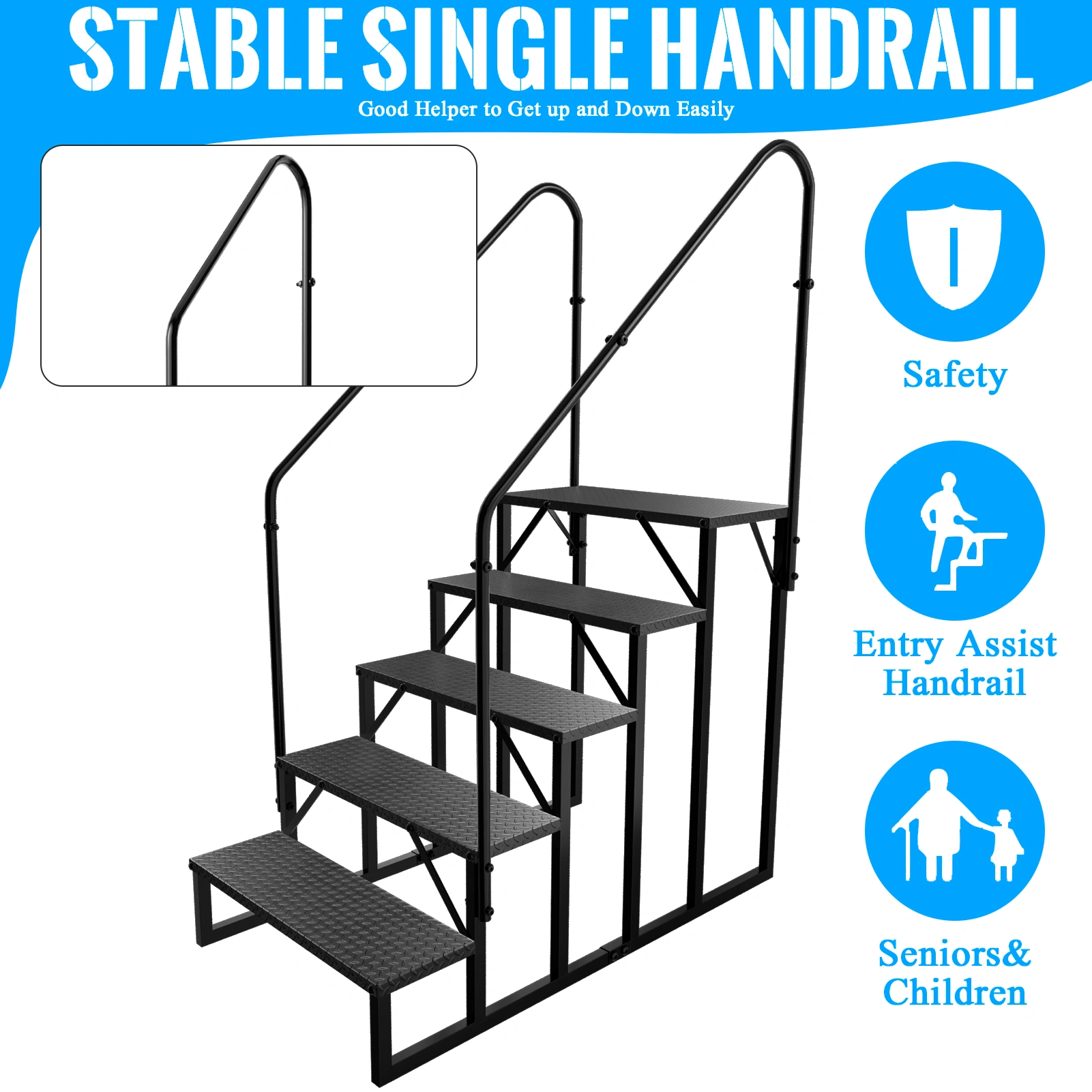 5 Step RV Stairs Ladder Anti-Slip Hot Tub Steps with Handrail 660 lbs Weight RV Ladder for 5th Wheel & Mobile Home view 3
