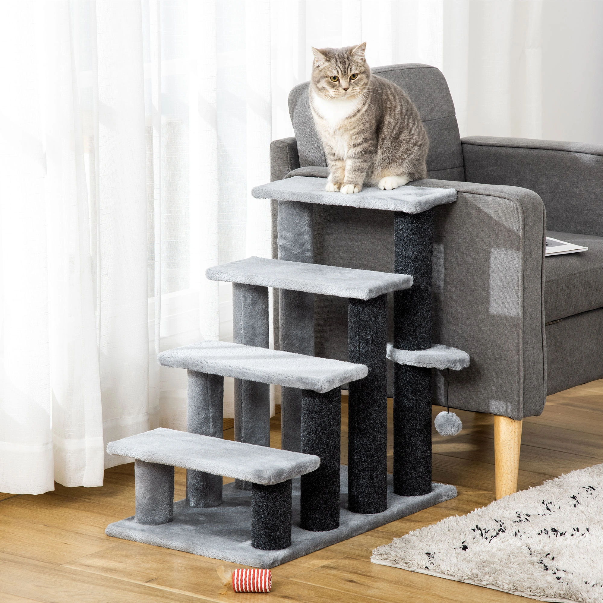 47" Multi-Level Cat Tree Activity Center with Sisal Posts, Dangling Toys & Soft Perch for All Breeds