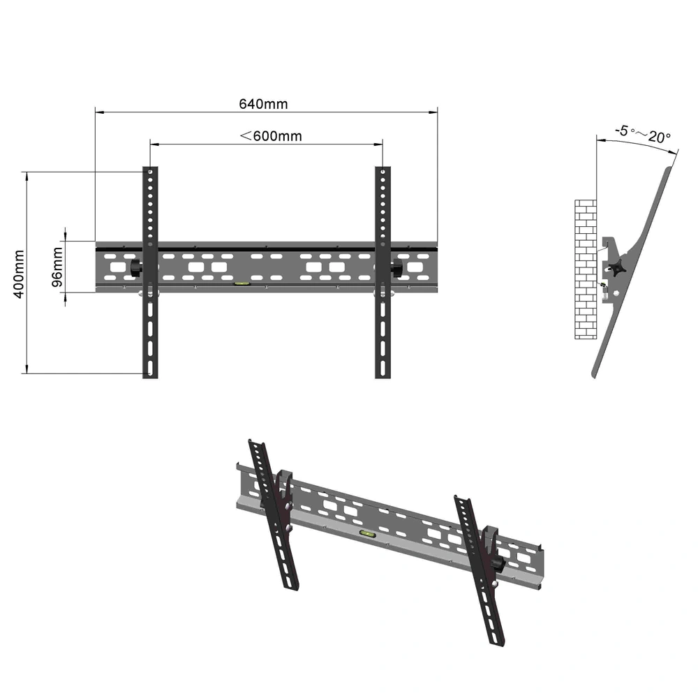 TMW003 32-70" Wall Mount TV Stand VESA400*600/-5°~ 20° with Spirit Level view 16
