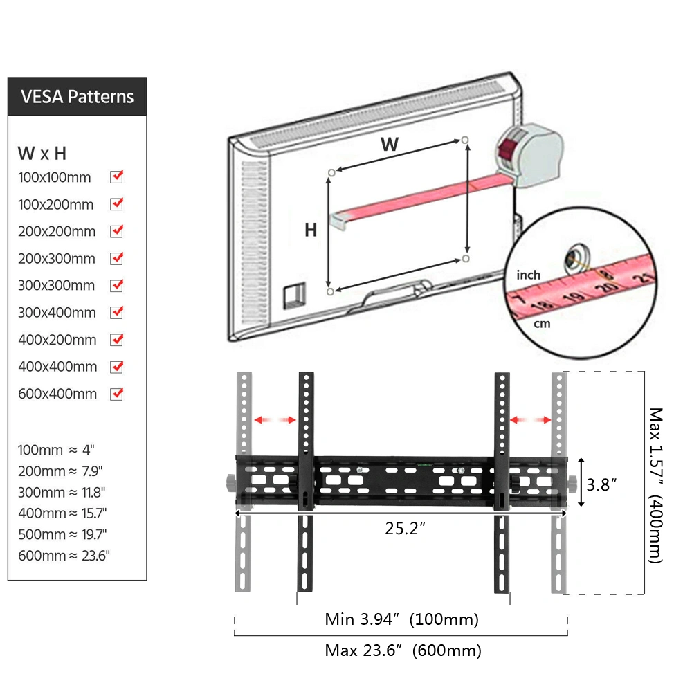 TMW003 32-70" Wall Mount TV Stand VESA400*600/-5°~ 20° with Spirit Level view 20