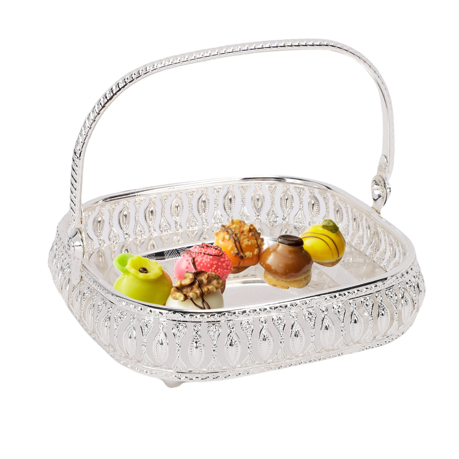 Metal Fruit Serving Bowl with Handle, Stainless Steel Kitchen Tray Plate, Dining Table Storage Container & Centerpiece Decor view 3
