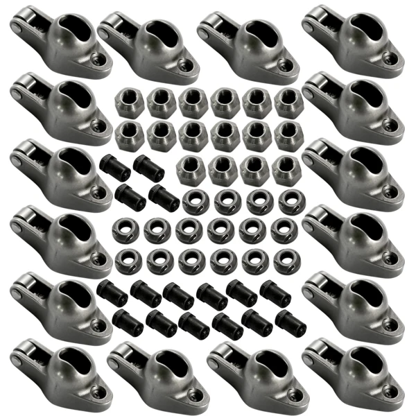 16Pcs Steel Roller Tip Rocker Arms Set Fit for Small Block Chevy 305 350 400 1.6 Ratio 3/8" Stud view 6