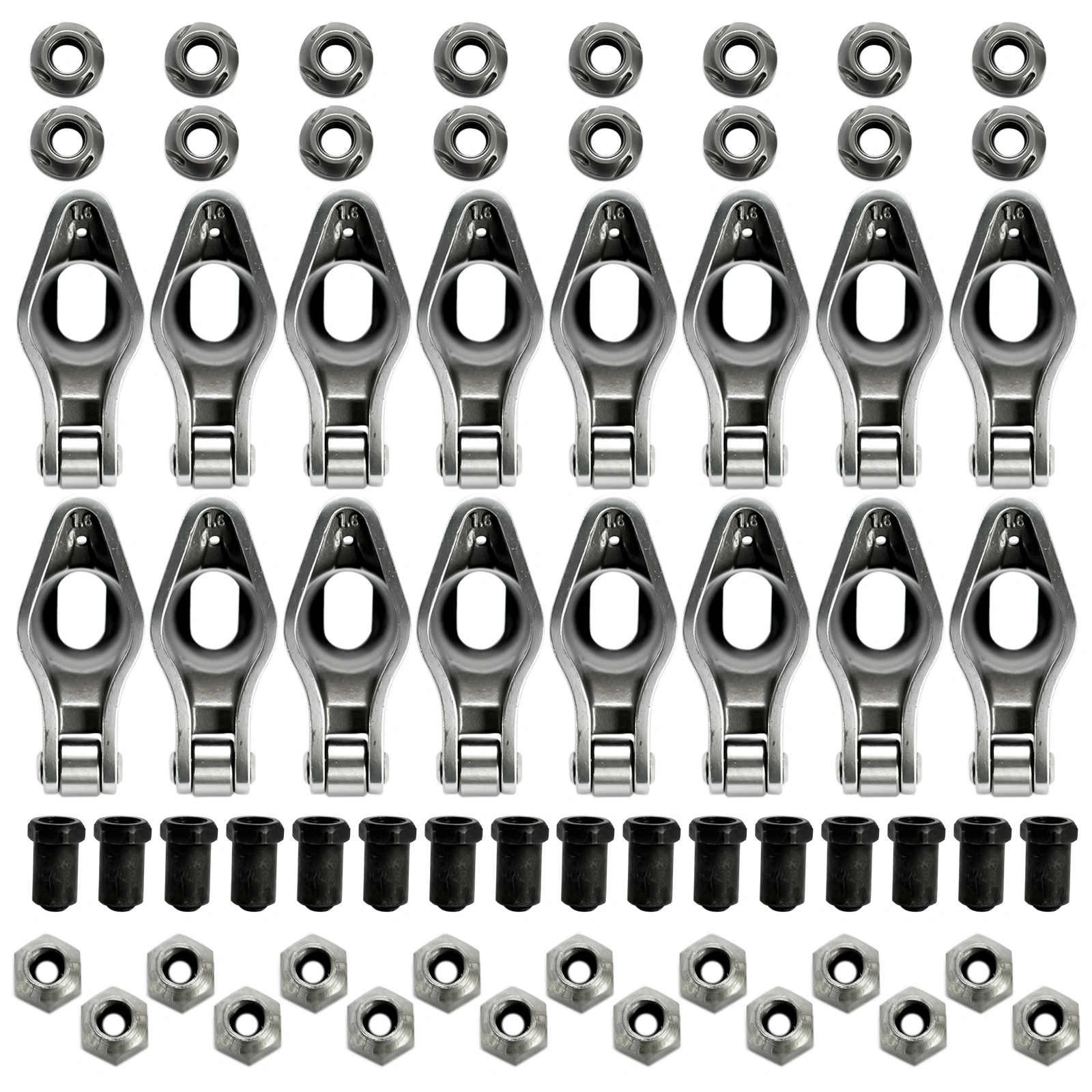 16Pcs Steel Roller Tip Rocker Arms Set Fit for Small Block Chevy 305 350 400 1.6 Ratio 3/8" Stud