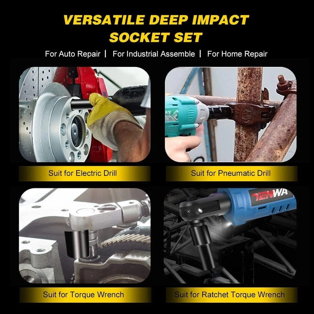 1/2" Deep Impact Socket Set 10 Piece Metric Long Reach Thin Wall Sockets 10-24mm Drive Tool Kit view 3