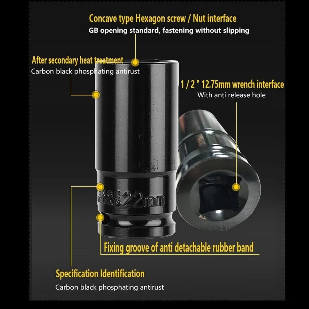 1/2" Deep Impact Socket Set 10 Piece Metric Long Reach Thin Wall Sockets 10-24mm Drive Tool Kit view 4