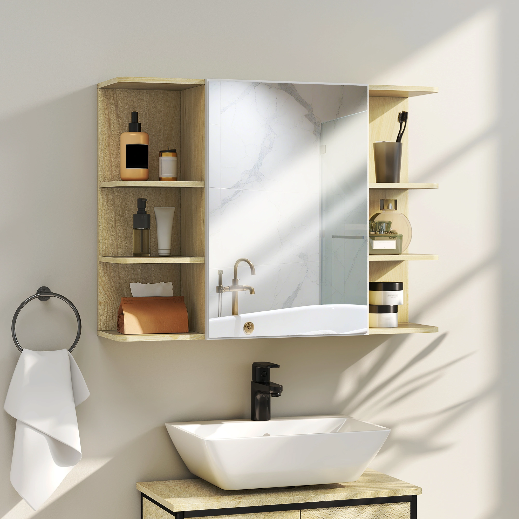 Modern Bathroom Wall Mirror, Anti-Fog LED Lighted Vanity Mirror with Touch Control, Shatterproof Silver Frame for Bedroom & Bath