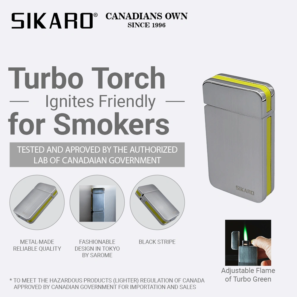 SIKARO SKY-STAR Turbo Torch Lighter Gold Stripe, Refillable Windproof Jet Flame, Adjustable, for Cigar, Cigarette, Kitchen & Outdoor Use view 2