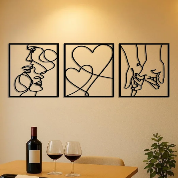 CIFbuy 3 Piece Romantic Metal Wall Art Set Minimalist Couple Silhouette,Love and Kiss Line Drawings,Heartwarming Decor for Bedroom,Living Room,Wed view 4