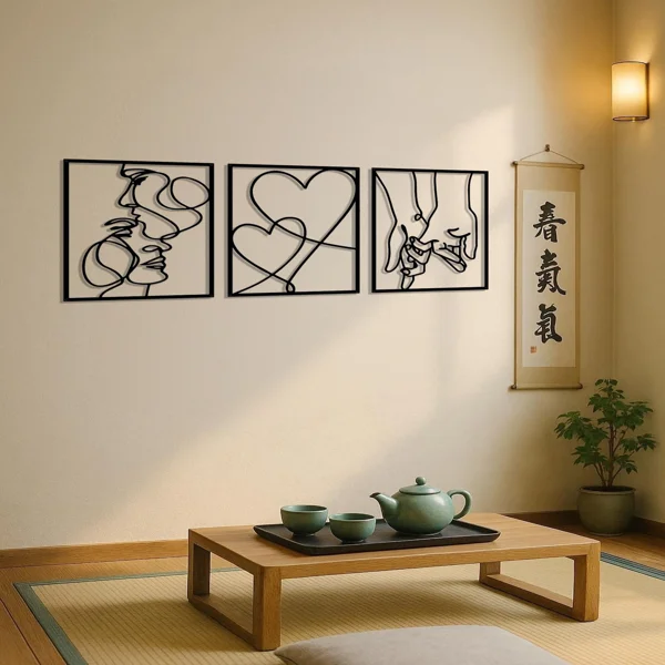 CIFbuy 3 Piece Romantic Metal Wall Art Set Minimalist Couple Silhouette,Love and Kiss Line Drawings,Heartwarming Decor for Bedroom,Living Room,Wed view 5