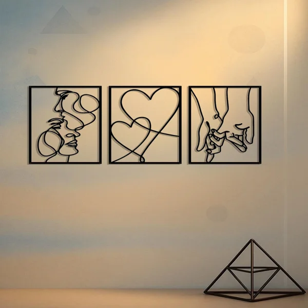 CIFbuy 3 Piece Romantic Metal Wall Art Set Minimalist Couple Silhouette,Love and Kiss Line Drawings,Heartwarming Decor for Bedroom,Living Room,Wed view 6