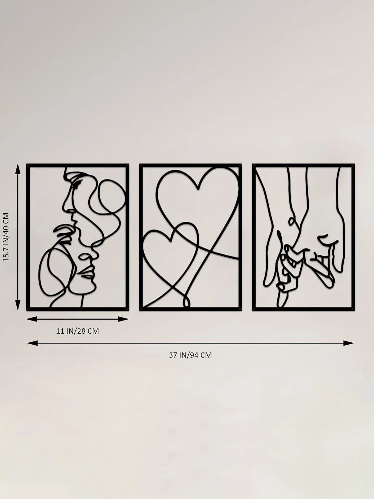 CIFbuy 3 Piece Romantic Metal Wall Art Set Minimalist Couple Silhouette,Love and Kiss Line Drawings,Heartwarming Decor for Bedroom,Living Room,Wed view 7