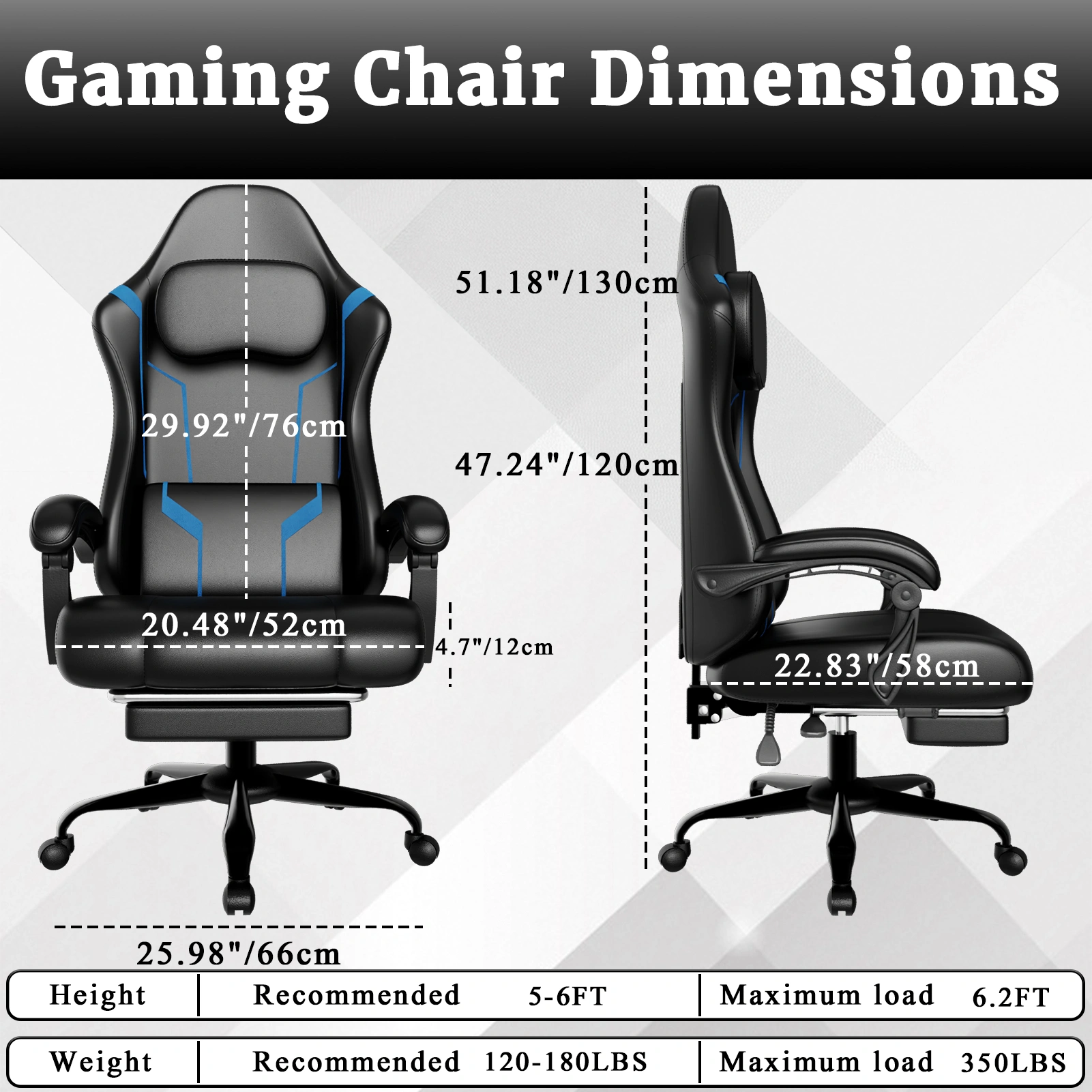 Ergonomic Gaming Chair with Pocket Spring Cushion & Footrest, Height Adjustable Swivel Computer Chair, High Back Video Game Chair with Headrest for Adults view 4