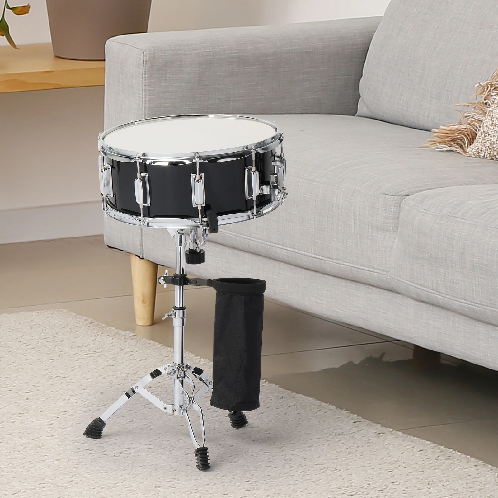 14 x 5.5in Snare Drum Set with Drumstick Holder, Snare Drum Bag, Strap, Mute Pad & Drum Stick for Beginner Student Black view 14