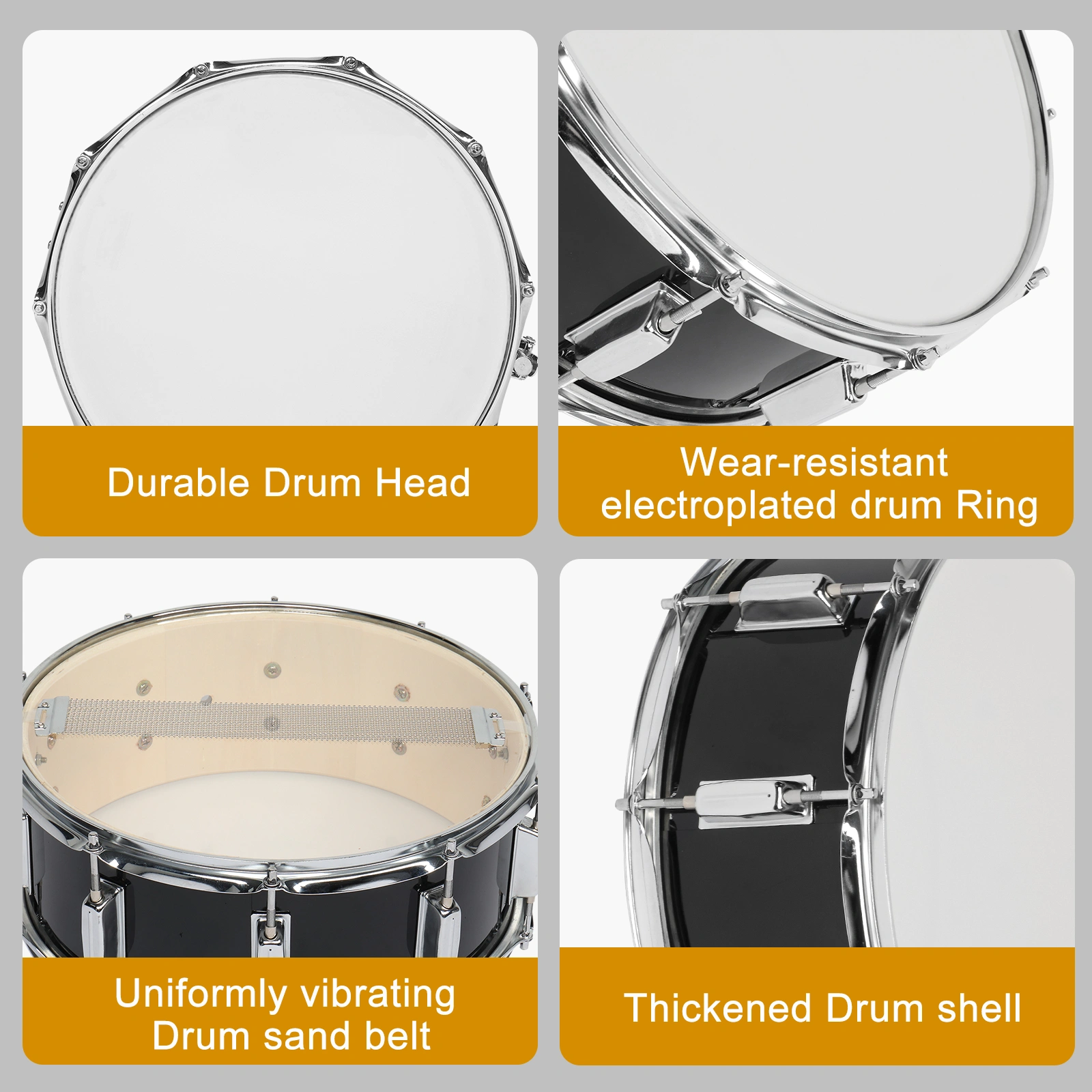 14 x 5.5in Snare Drum Set with Drumstick Holder, Snare Drum Bag, Strap, Mute Pad & Drum Stick for Beginner Student Black view 2