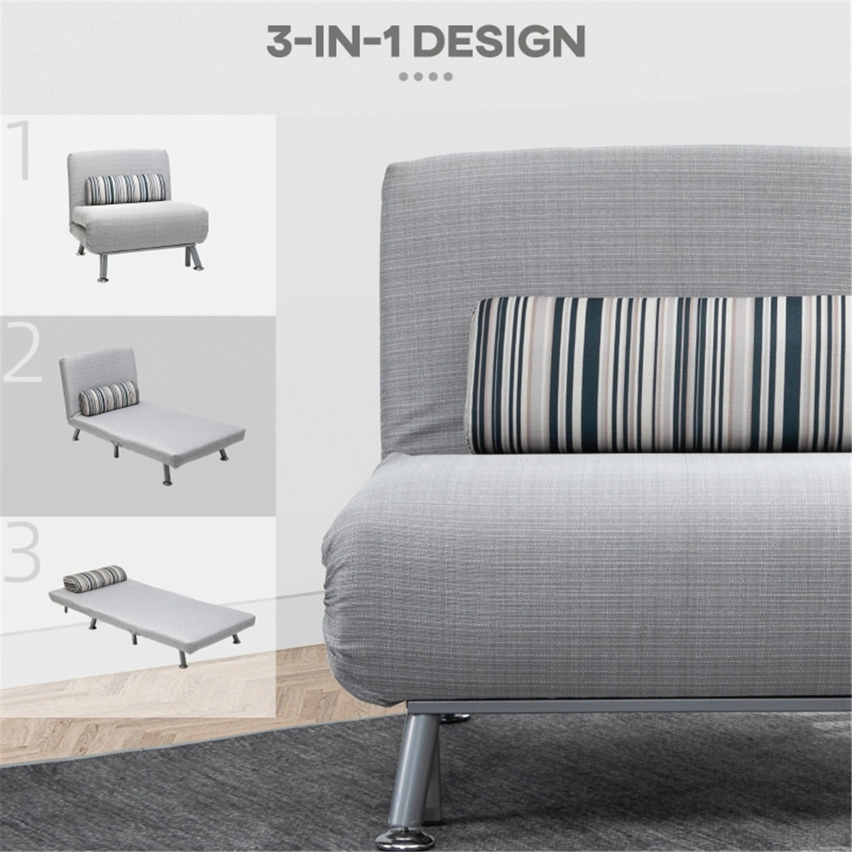 Convertible Sofa Chair Bed, Single Foldable Futon Sleeper Chair, Compact Space-Saving Design view 3