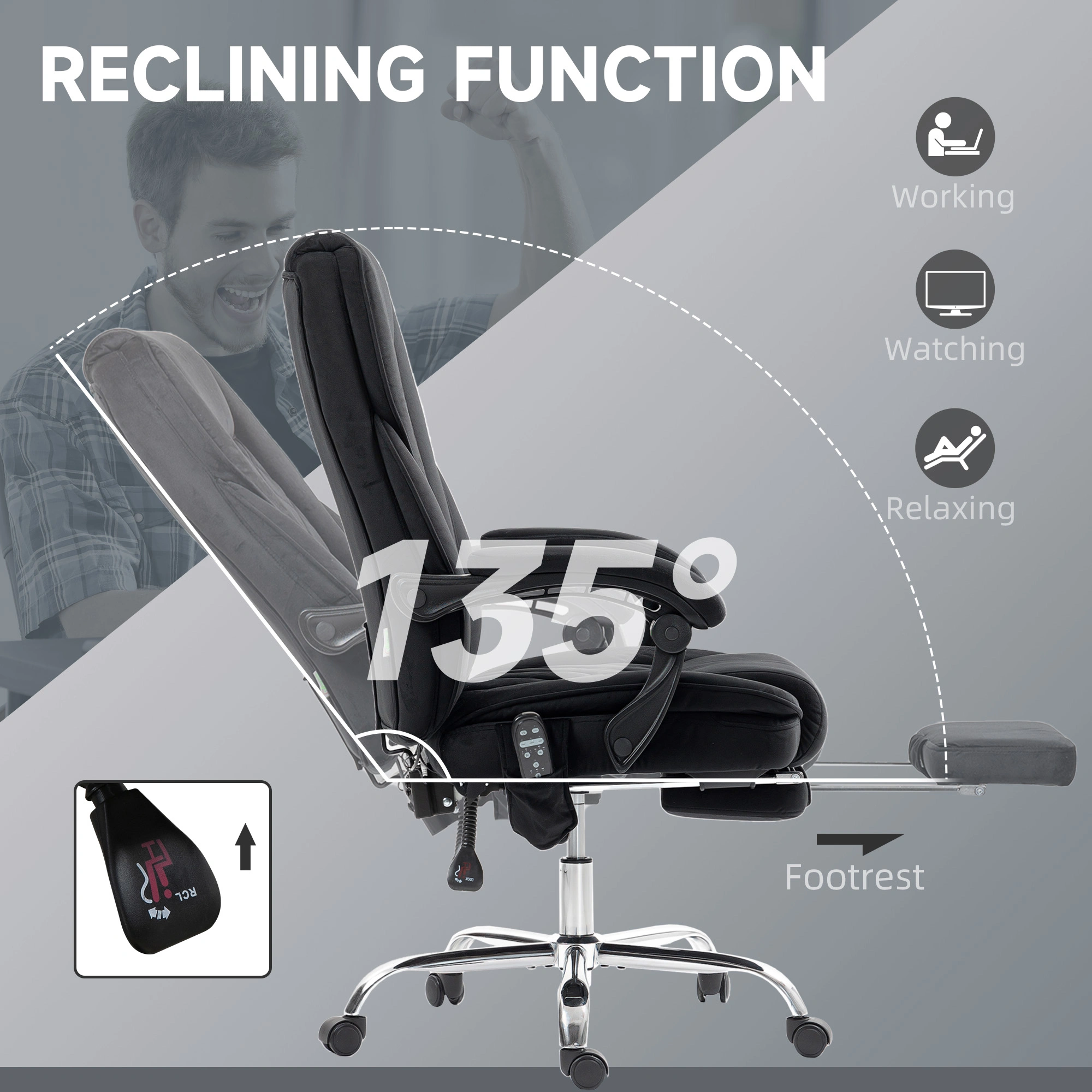 Ergonomic Massage Office Chair with Lumbar Support, Adjustable Height Swivel Executive Desk Chair view 3