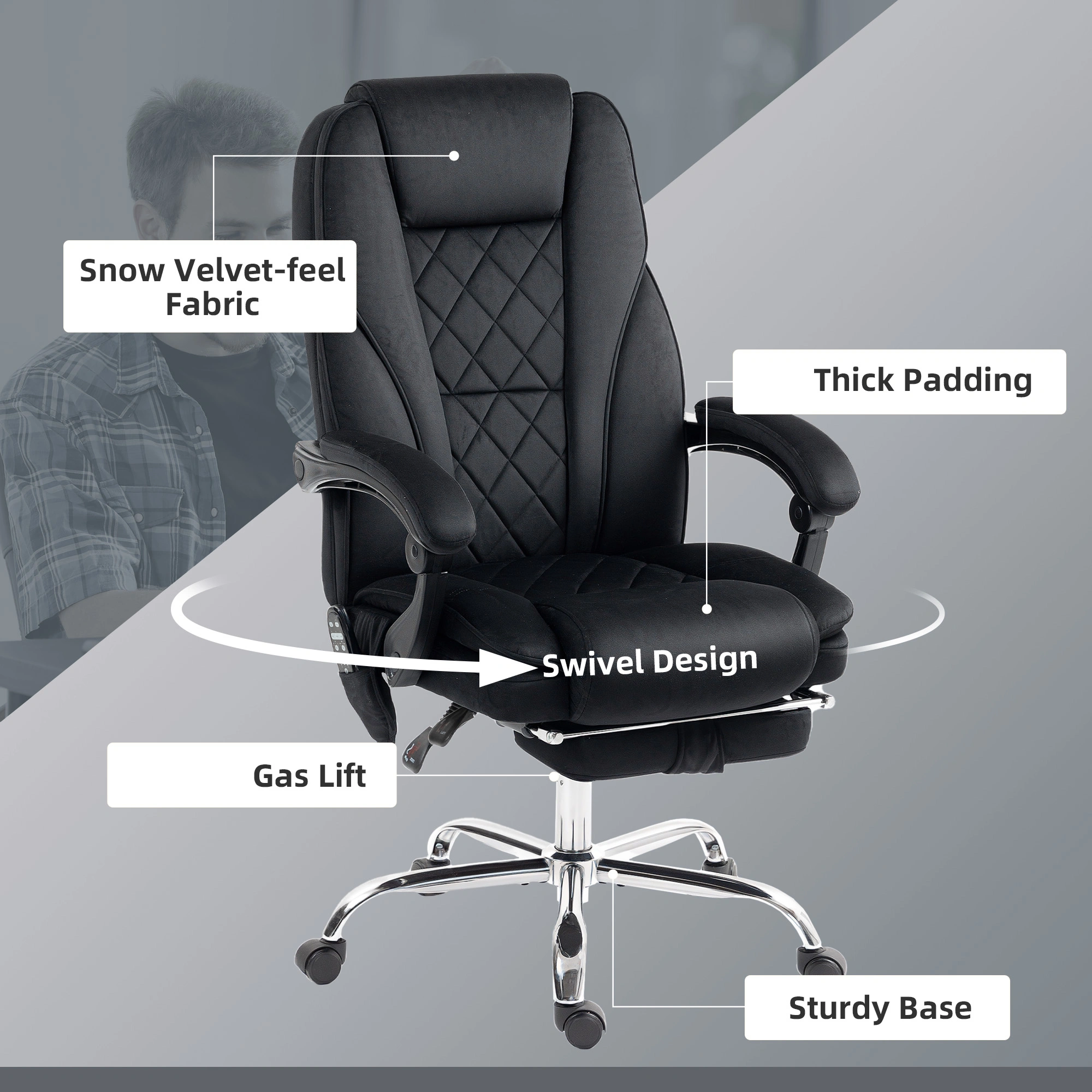 Ergonomic Massage Office Chair with Lumbar Support, Adjustable Height Swivel Executive Desk Chair view 5