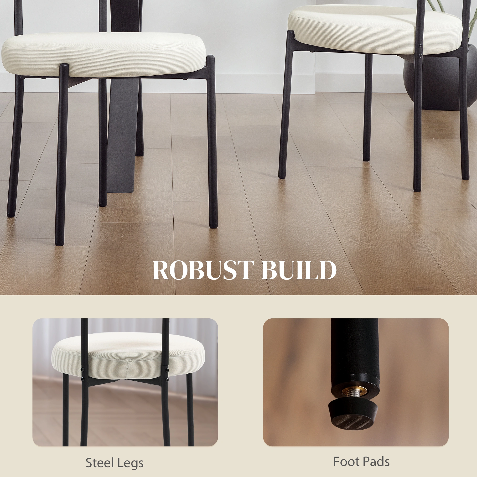 Set of 2 Dining Chairs with Padded Seat, Mid-Century Modern Armchair for Kitchen, Dining Room, Living Room view 4
