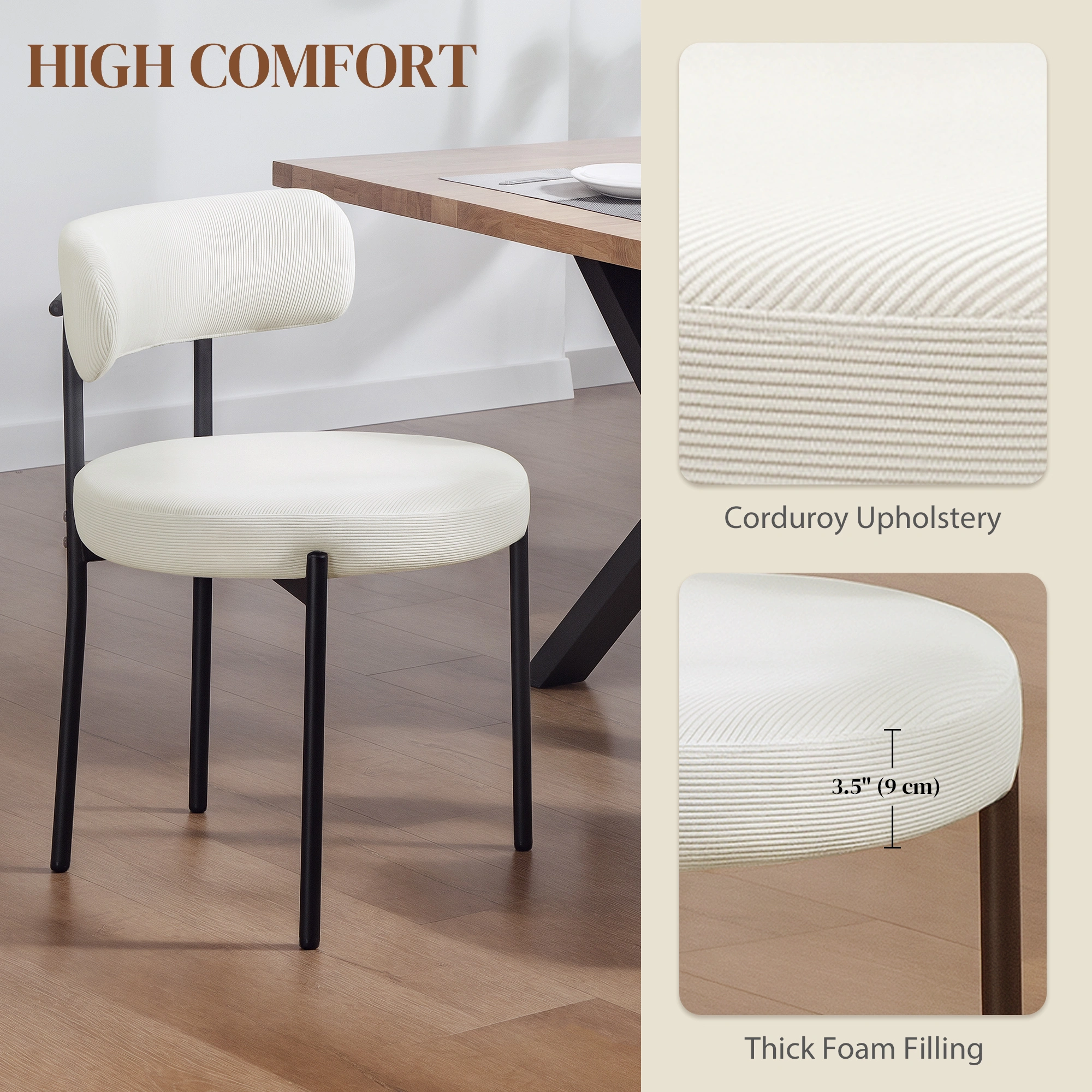 Set of 2 Dining Chairs with Padded Seat, Mid-Century Modern Armchair for Kitchen, Dining Room, Living Room view 5