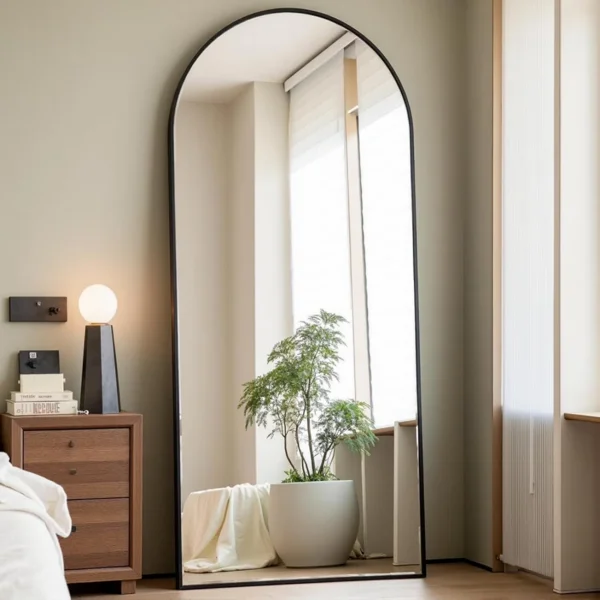 71"x26" Arched Full Length Mirror Freestading Full Body Floor Mirror, Black view 5
