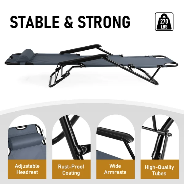 Portable Dual Purposes Extendable Folding Reclining Chair Grey view 2