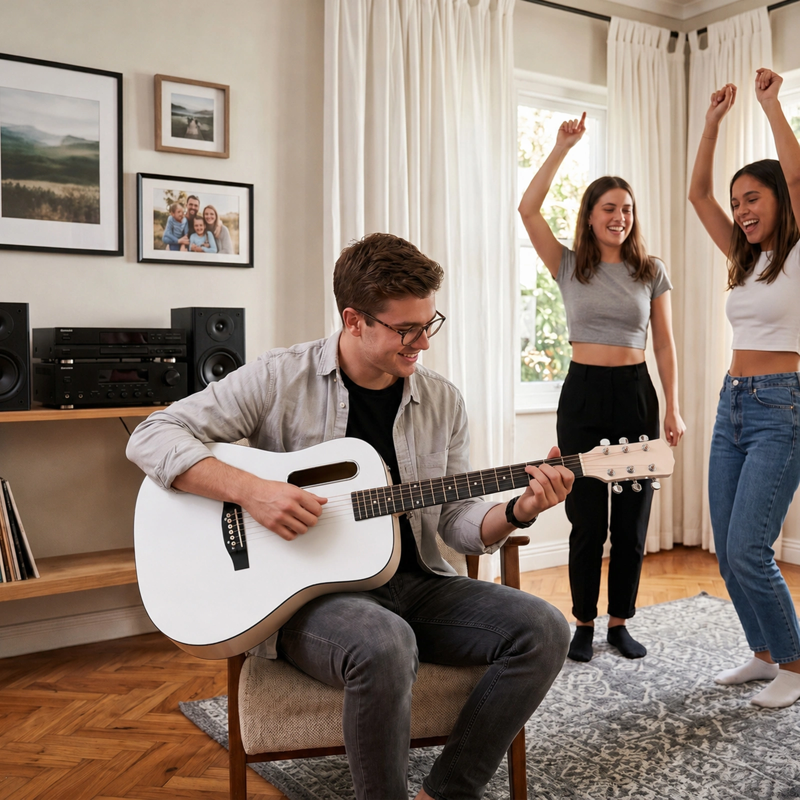 38 Inch Acoustic Guitar for Beginners, H Body Shape, Basswood Folk Guitar in Cream White, 6-String Student Guitar with Case, Picks and Strap view 10