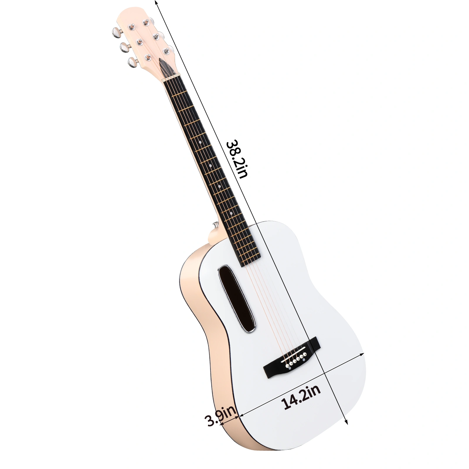 38 Inch Acoustic Guitar for Beginners, H Body Shape, Basswood Folk Guitar in Cream White, 6-String Student Guitar with Case, Picks and Strap view 2