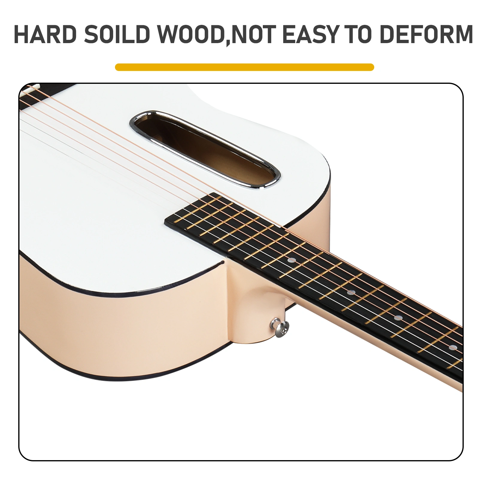 38 Inch Acoustic Guitar for Beginners, H Body Shape, Basswood Folk Guitar in Cream White, 6-String Student Guitar with Case, Picks and Strap view 6