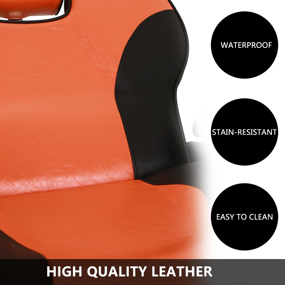 Barber Chair Orange, PVC Leather Hydraulic Barber Shop Chair with Wooden Armrest & Iron Footrest, 150kg Weight Capacity, Reclining Down Position view 8