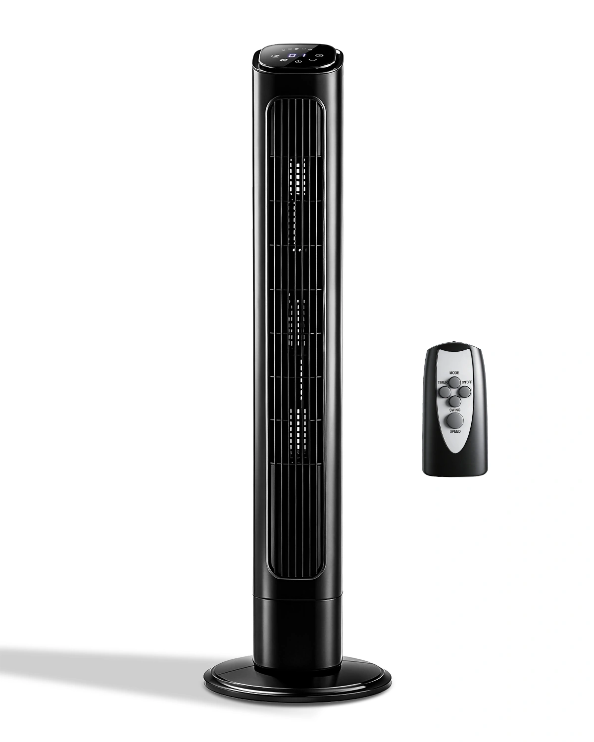 RTW-GR36 US Standard 36 Inch Tower Fan, 110V 45W, Black Plastic Body with Copper Motor, Touch & Remote Control, 3 Speeds, 3 Modes, Oscillating, 9H Timer, Household Fan