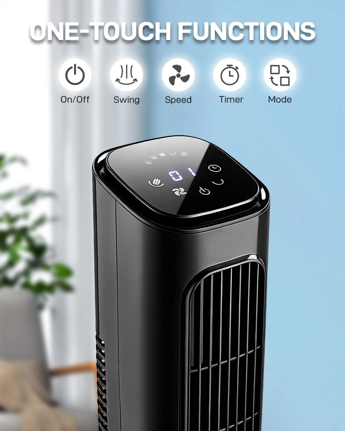 RTW-GR36 US Standard 36 Inch Tower Fan, 110V 45W, Black Plastic Body with Copper Motor, Touch & Remote Control, 3 Speeds, 3 Modes, Oscillating, 9H Timer, Household Fan view 3