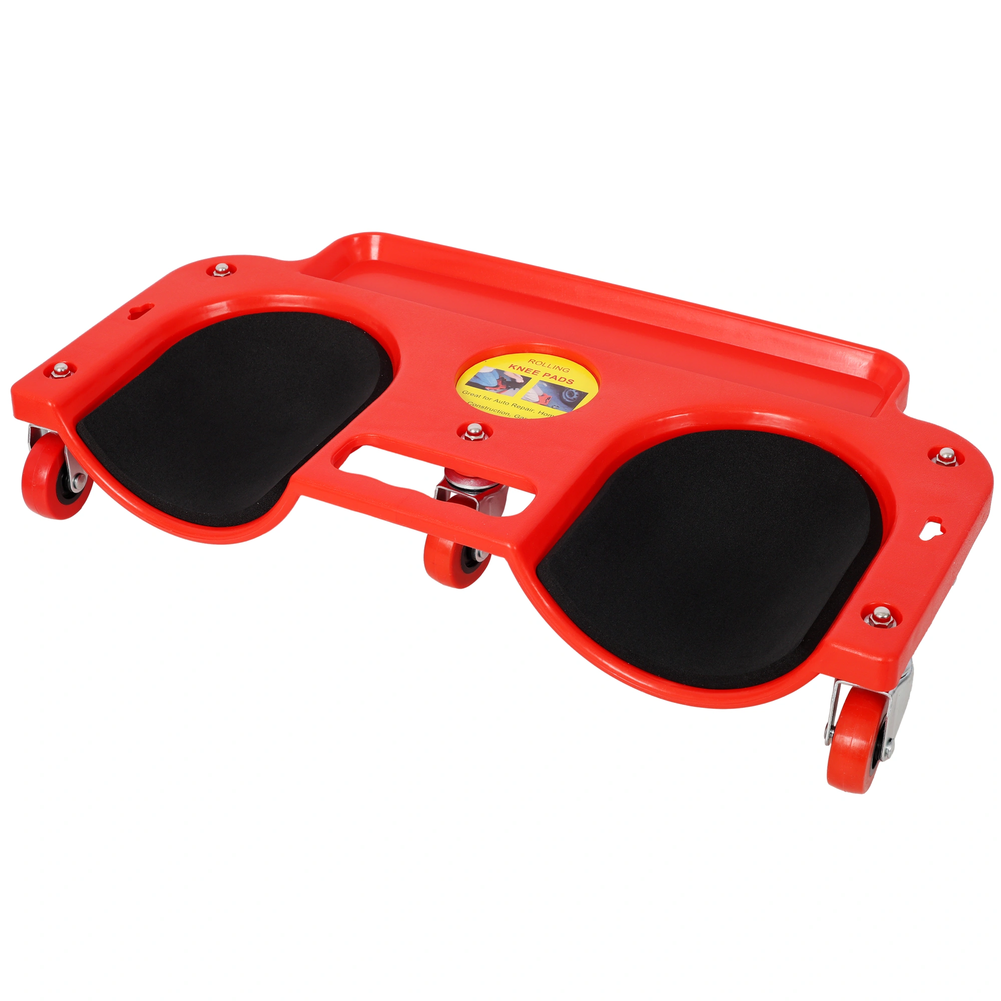 **Durable Rolling Knee Creeper with 360° Swivel Casters & Tool Tray - Red Workshop Garden Garage Knee Pads**