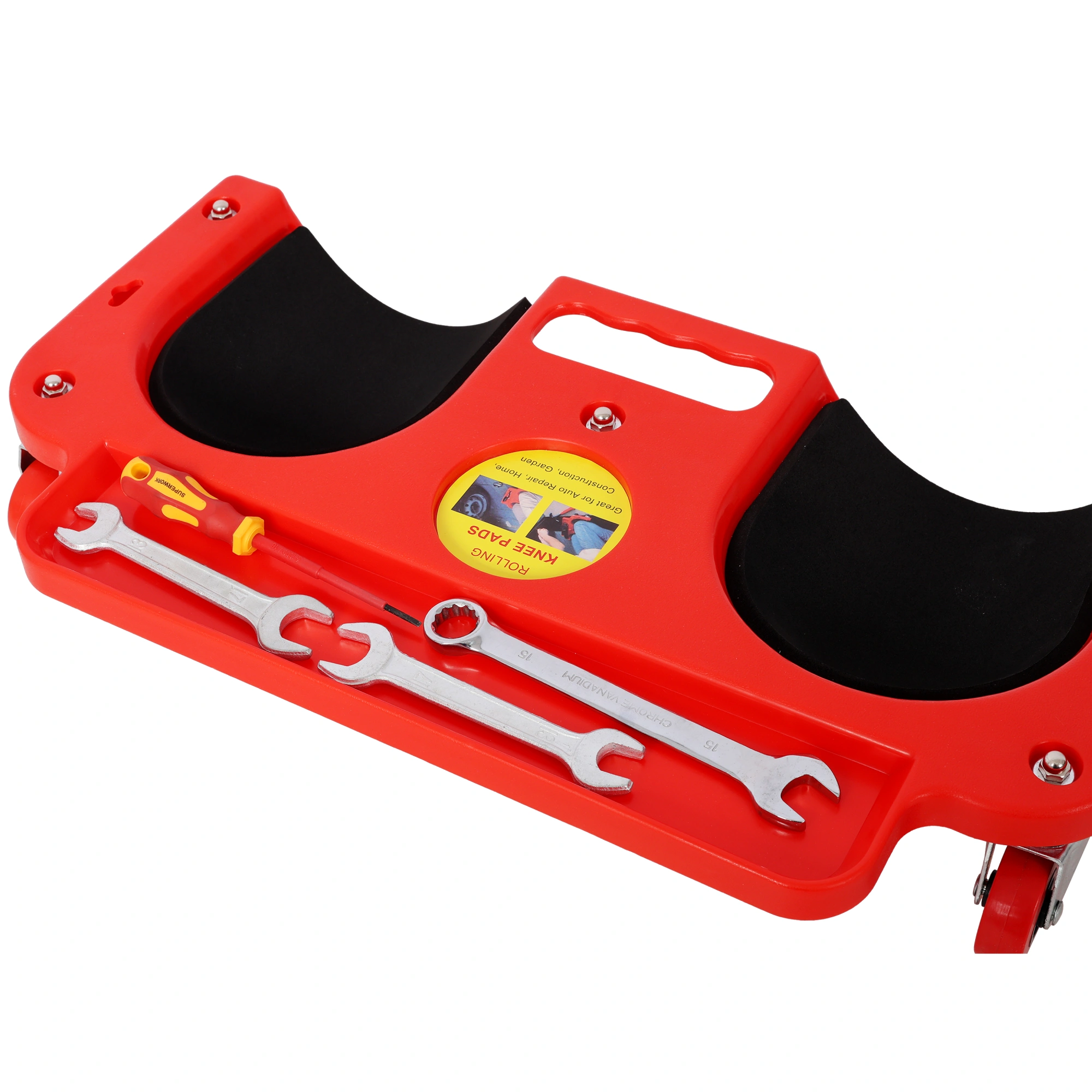 **Durable Rolling Knee Creeper with 360° Swivel Casters & Tool Tray - Red Workshop Garden Garage Knee Pads** view 10