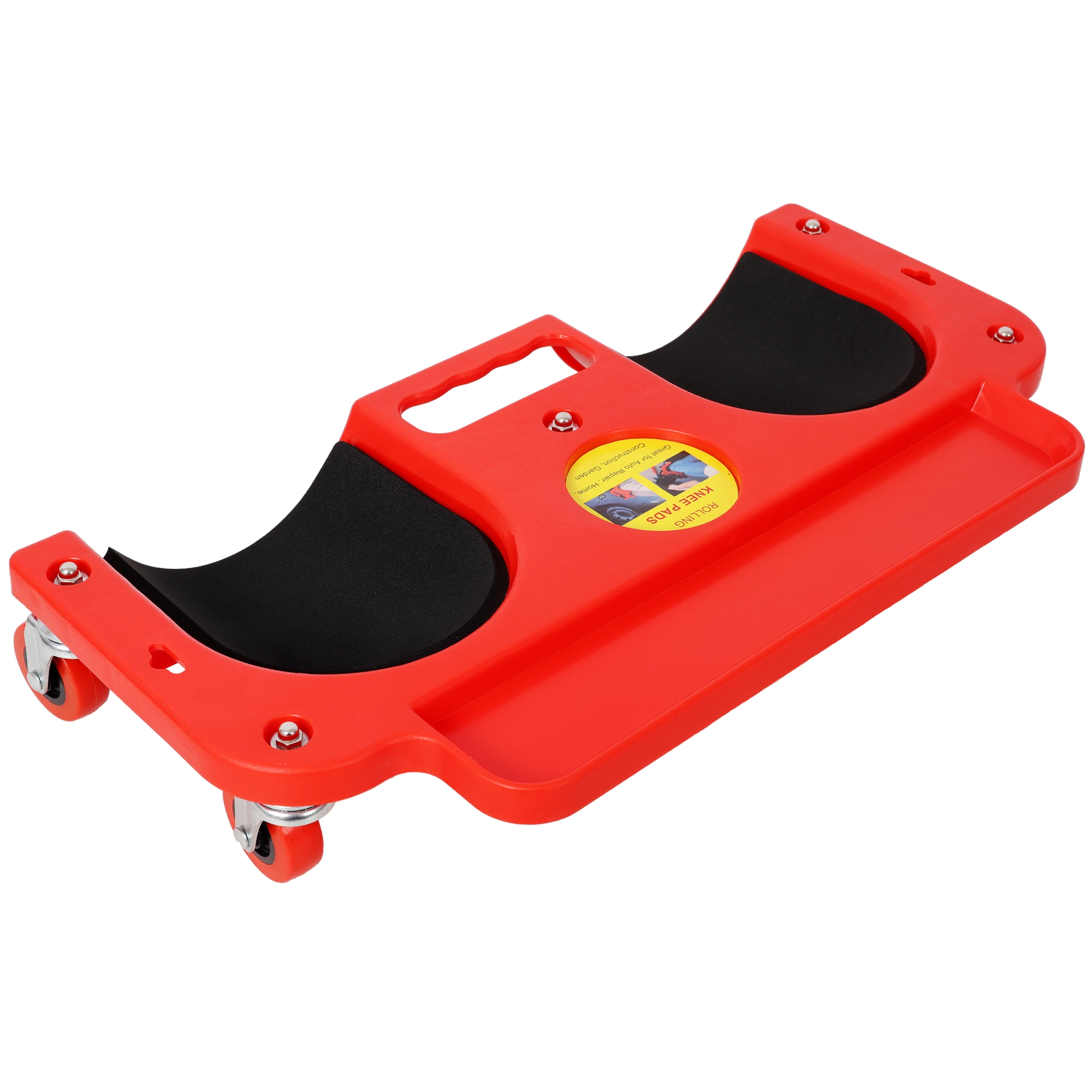 **Durable Rolling Knee Creeper with 360° Swivel Casters & Tool Tray - Red Workshop Garden Garage Knee Pads** view 4