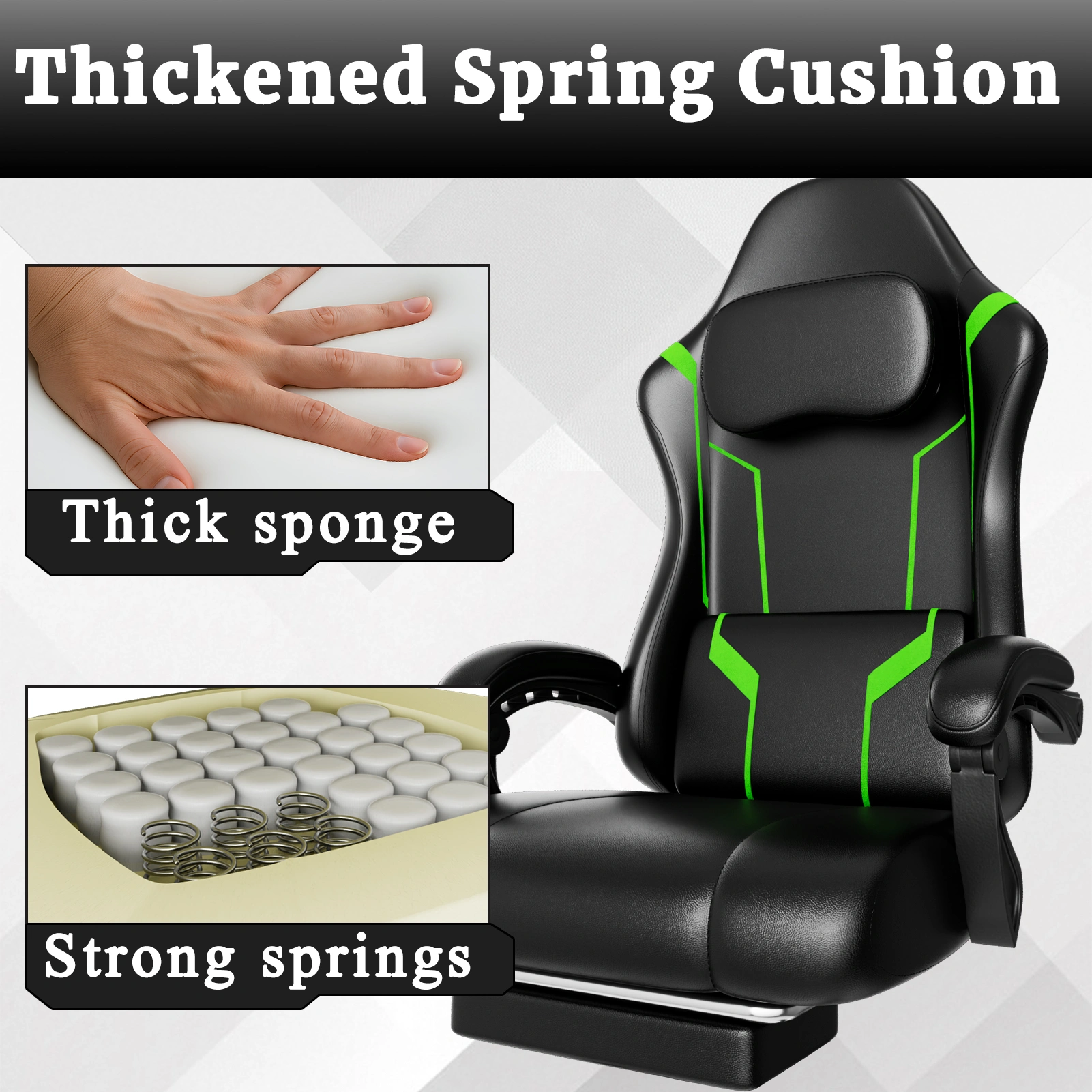 Ergonomic Gaming Chair with Pocket Spring Cushion, Footrest & Headrest - Height Adjustable Swivel Computer Chair view 4