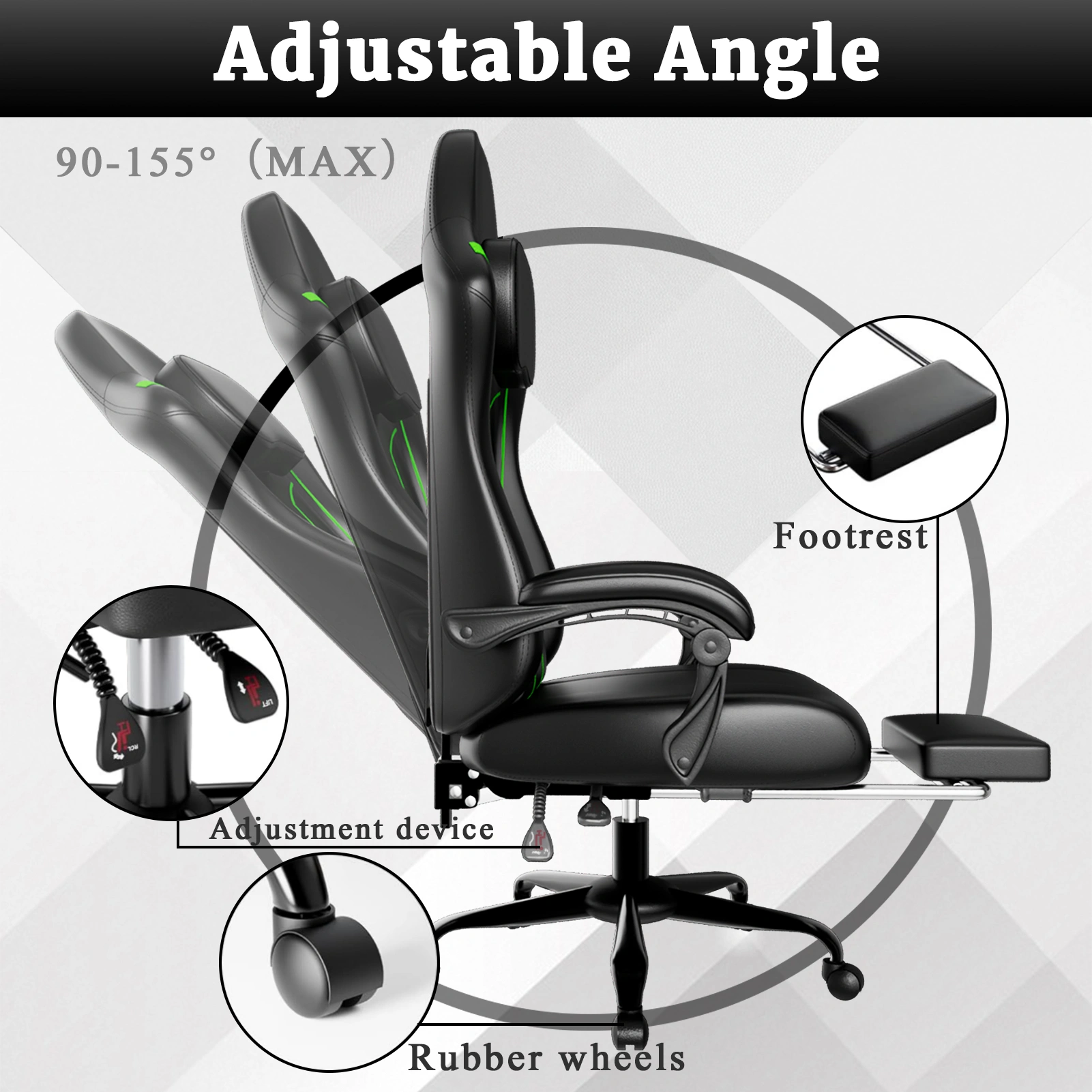 Ergonomic Gaming Chair with Pocket Spring Cushion, Footrest & Headrest - Height Adjustable Swivel Computer Chair view 5
