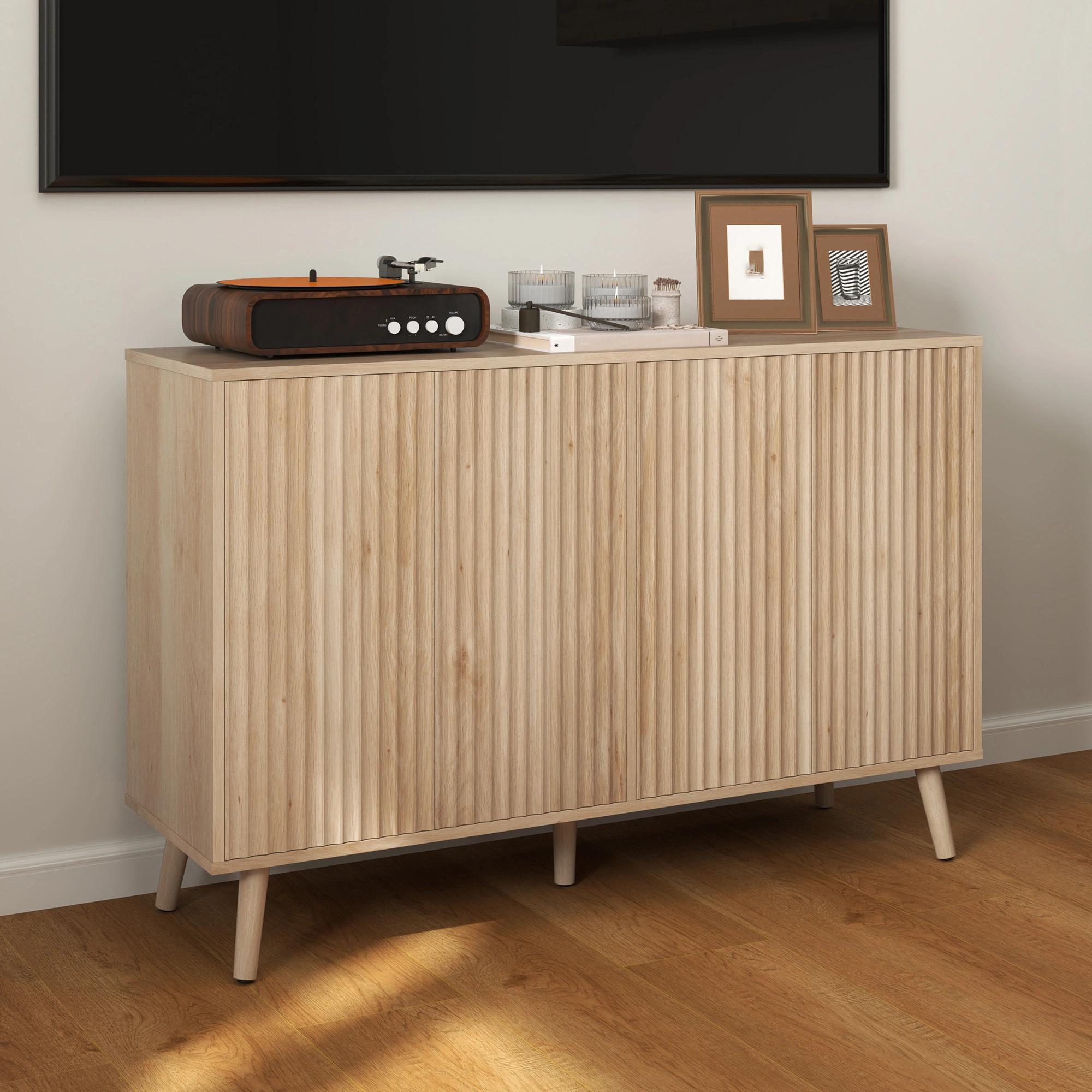 Kitchen Storage Cabinet with Doors & Shelves - Freestanding Organizer for Living Room, Bedroom, Hallway - Durable Wood Finish, Easy Assembly