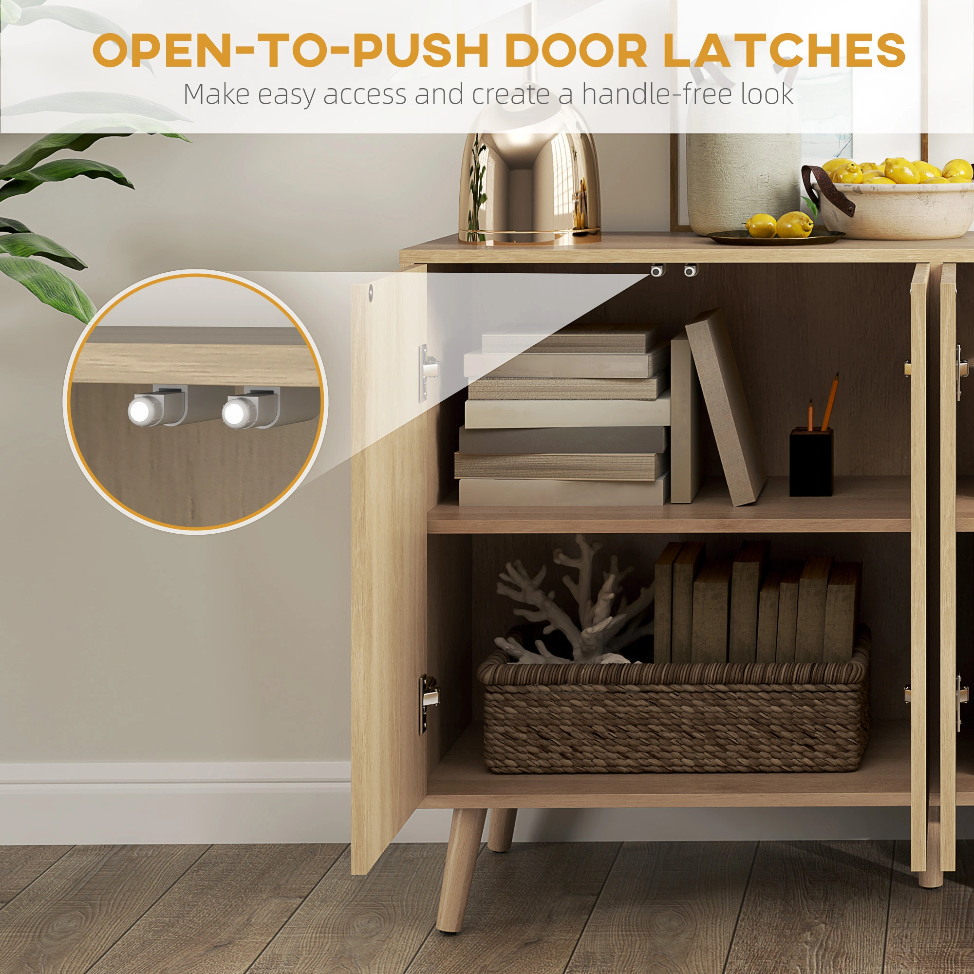 Kitchen Storage Cabinet with Doors & Shelves - Freestanding Organizer for Living Room, Bedroom, Hallway - Durable Wood Finish, Easy Assembly view 2