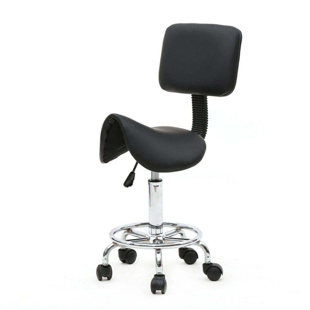 Saddle Shape Adjustable Salon Stool with Back Black view 21