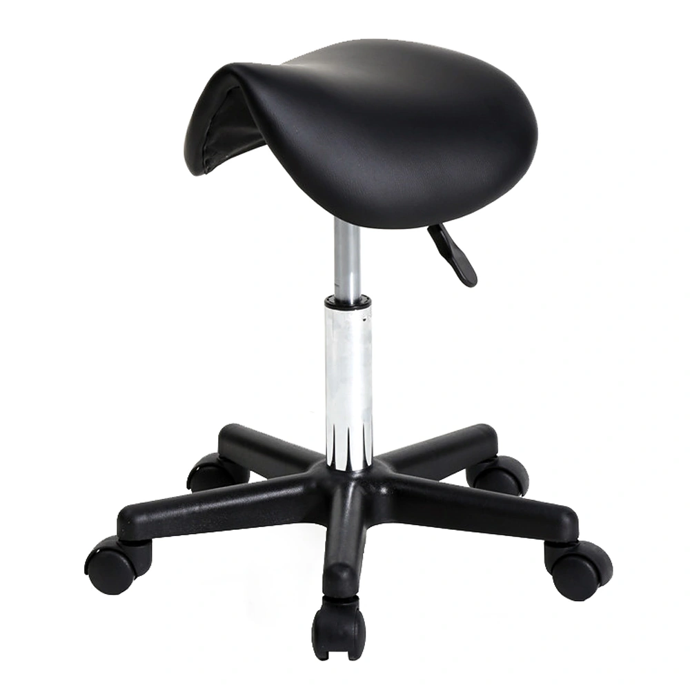 Rotating Saddle Stool with Flat Footrest, Plastic Bar Stool, Black view 3