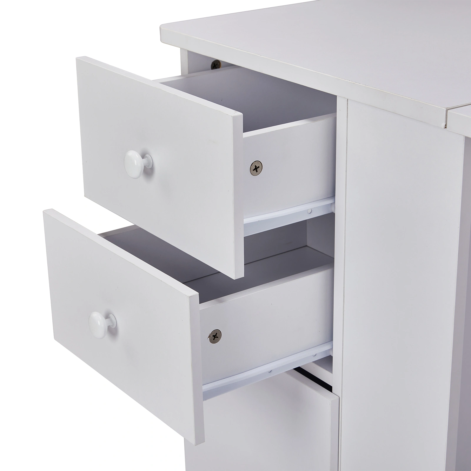 Foldable Manicure Table with Electric Dust Collector, Lockable Wheels, Wrist Cushion, Drawers & Cabinet for Beauty Salon, White view 12