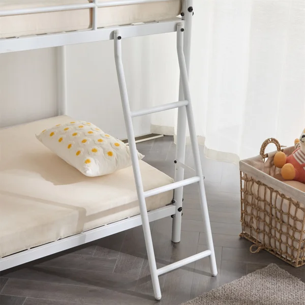Twin Size Metal Bunk Bed for Kids Teens Adults, Heavy Duty Metal Bunk Bed with Ladder & Full-Length Guard Rail, White view 4