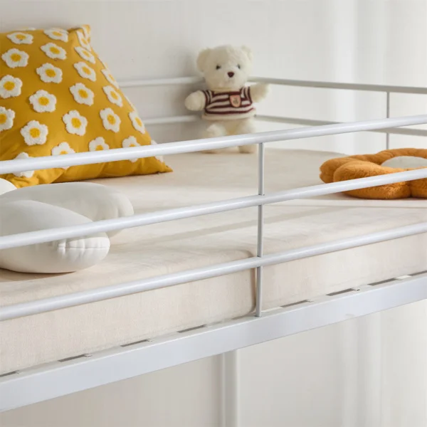 Twin Size Metal Bunk Bed for Kids Teens Adults, Heavy Duty Metal Bunk Bed with Ladder & Full-Length Guard Rail, White view 5