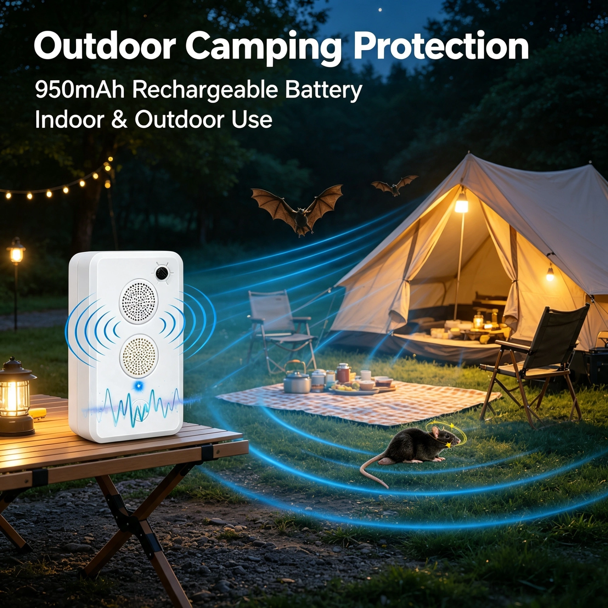 1‑75KHz Ultrasonic Electronic Unit, Rechargeable 950mAh Battery Powered Device with Dual Speakers, 6‑Level Settings for Home, Garage, Shed and Campsite view 3