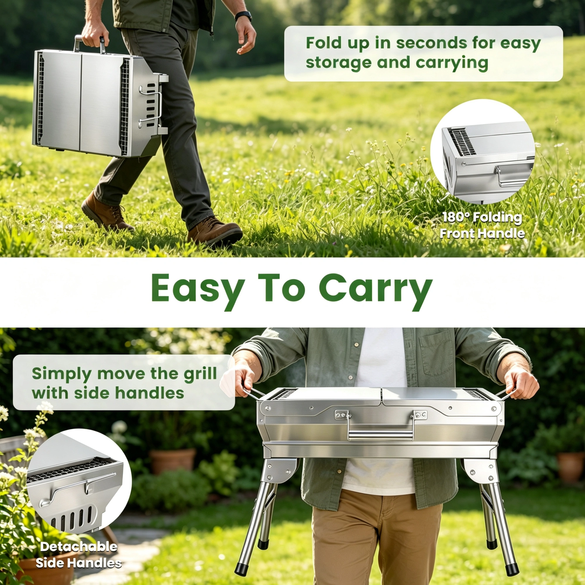 Portable Folding Charcoal BBQ Grill with Dual Side Shelves & 12 Air Vents, Includes Skewers, Heat-Resistant Gloves & Grill Tools Set for Outdoor Camping view 4