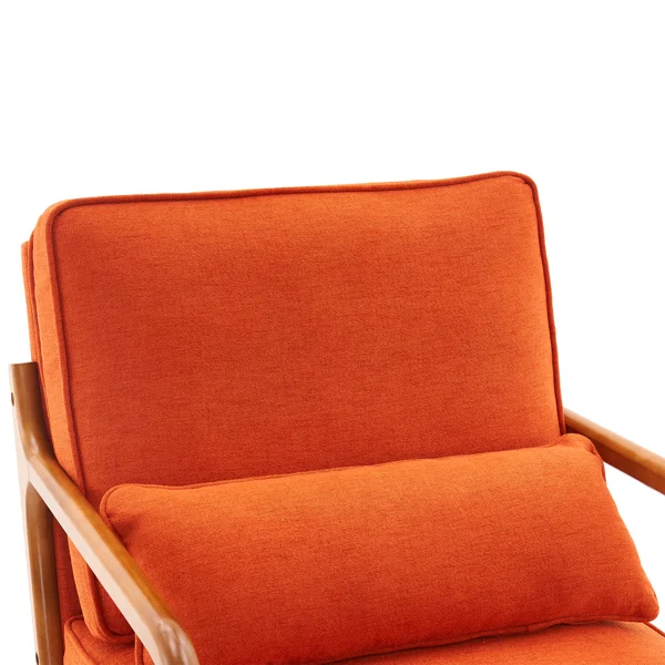 Oak Armrest Accent Chair, Single Upholstered Lounge Chair with Solid Oak Frame, Burnt Orange Indoor Leisure Chair view 4