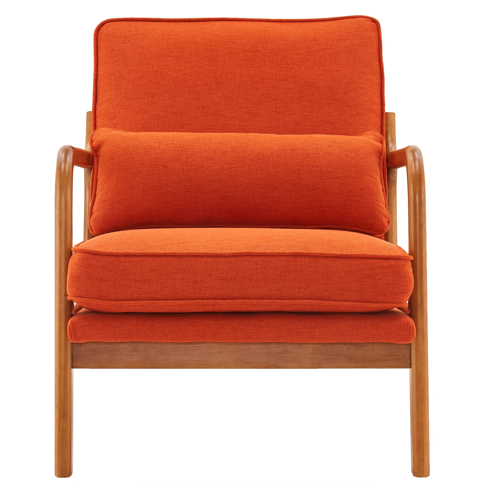 Oak Armrest Accent Chair, Single Upholstered Lounge Chair with Solid Oak Frame, Burnt Orange Indoor Leisure Chair view 10