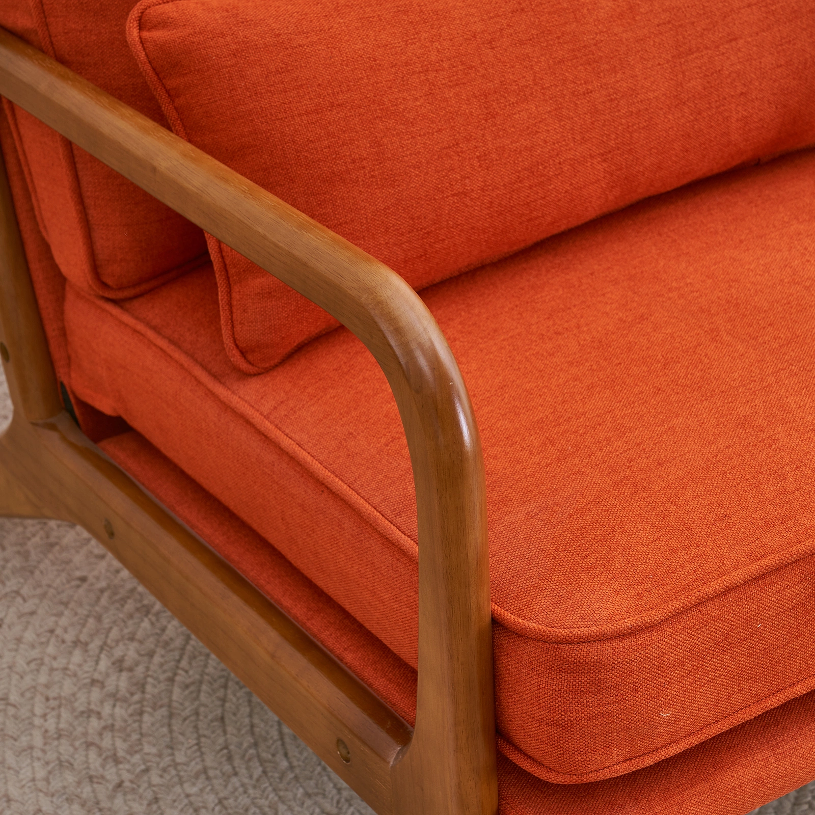 Oak Armrest Accent Chair, Single Upholstered Lounge Chair with Solid Oak Frame, Burnt Orange Indoor Leisure Chair view 13