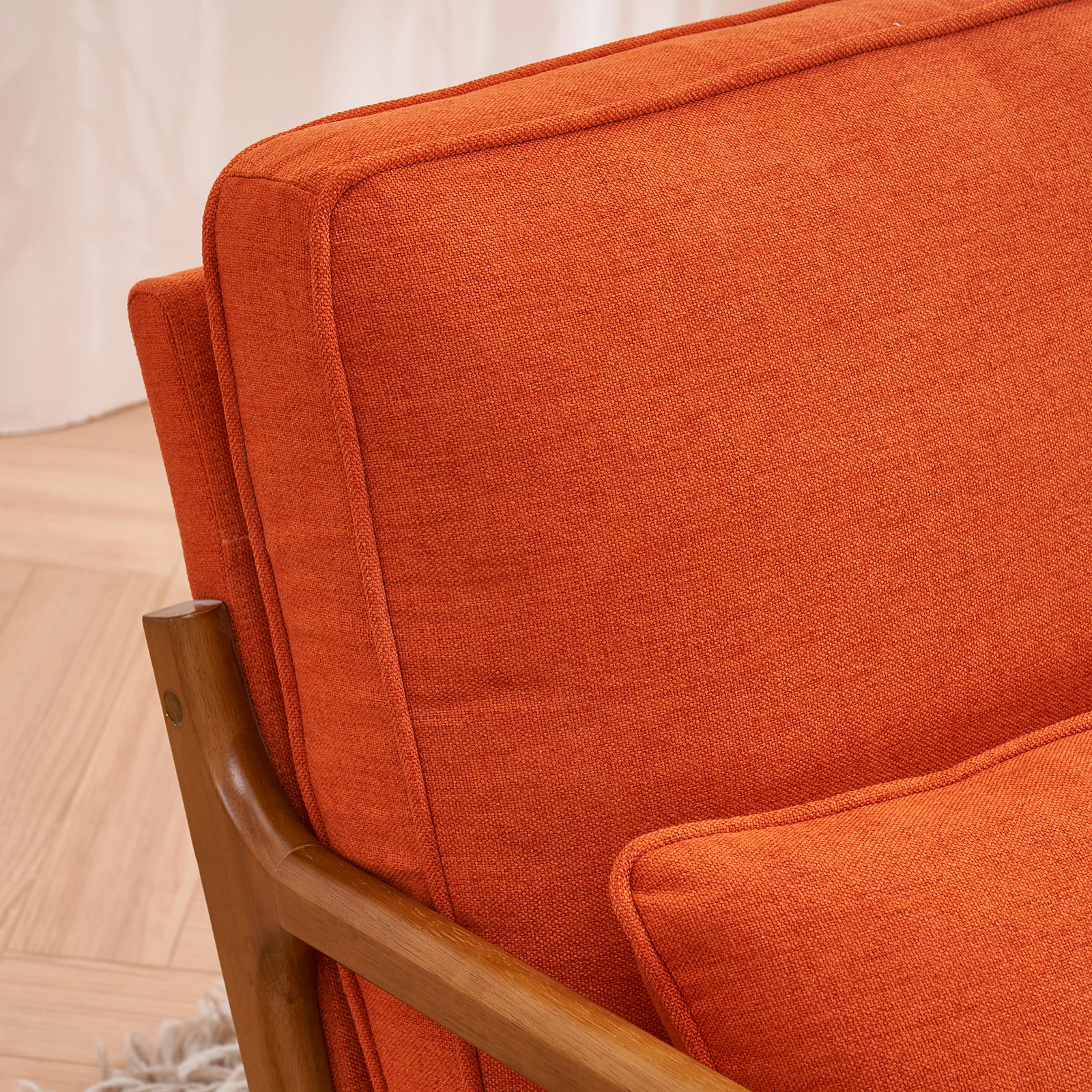 Oak Armrest Accent Chair, Single Upholstered Lounge Chair with Solid Oak Frame, Burnt Orange Indoor Leisure Chair view 14
