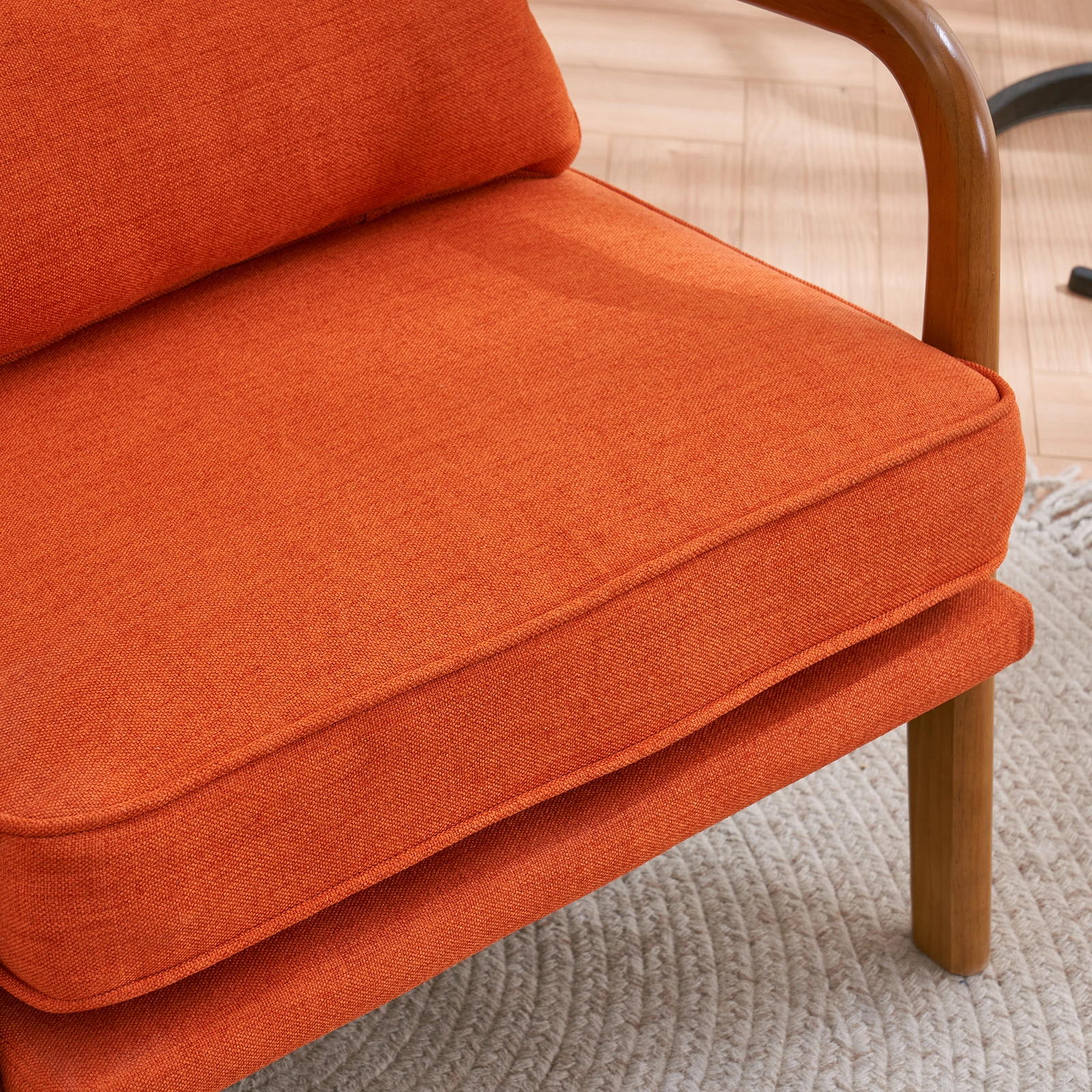 Oak Armrest Accent Chair, Single Upholstered Lounge Chair with Solid Oak Frame, Burnt Orange Indoor Leisure Chair view 17